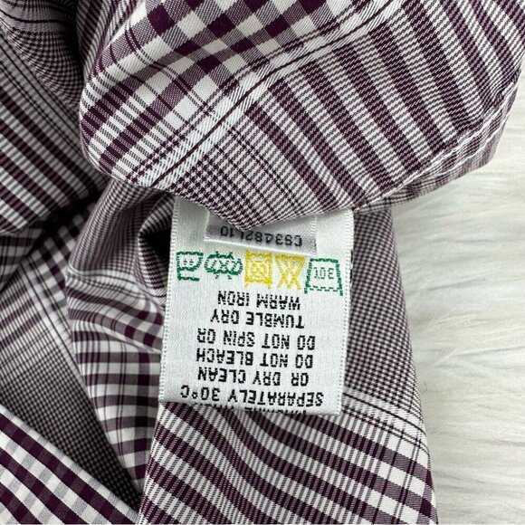 Bugatchi Men’s Purple White Classic Fit Plaid Button Down Dress Shirt L/C50 - Picture 9 of 12